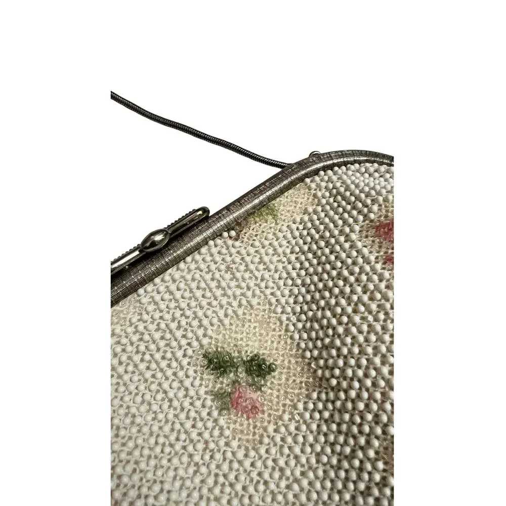 Vintage 1950s Beaded Rose Lumured Reversible Dainty Girlcore Romantic Clutch Bag